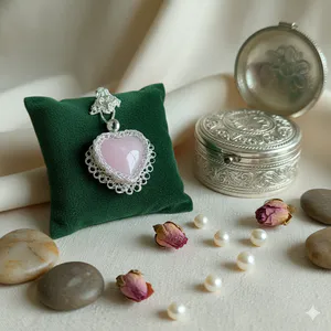 Dije Engaste Corazón Cuarzo Rosa