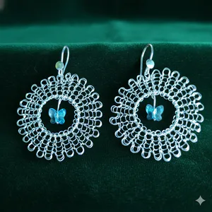 Aretes Aro Vertical Mariposa Swarovski Celeste