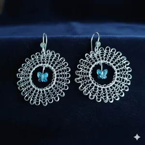Aretes Aro Vertical Mariposa Swarovski Celeste