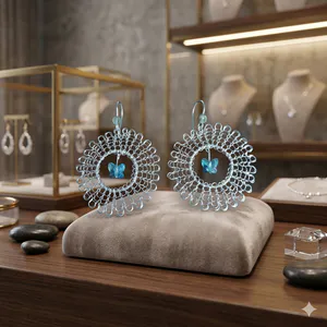 Aretes Aro Vertical Mariposa Swarovski Celeste