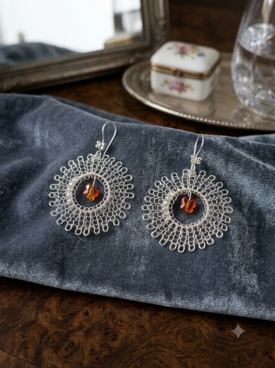 Aretes Aro Vertical Mariposa Swarovski Naranja