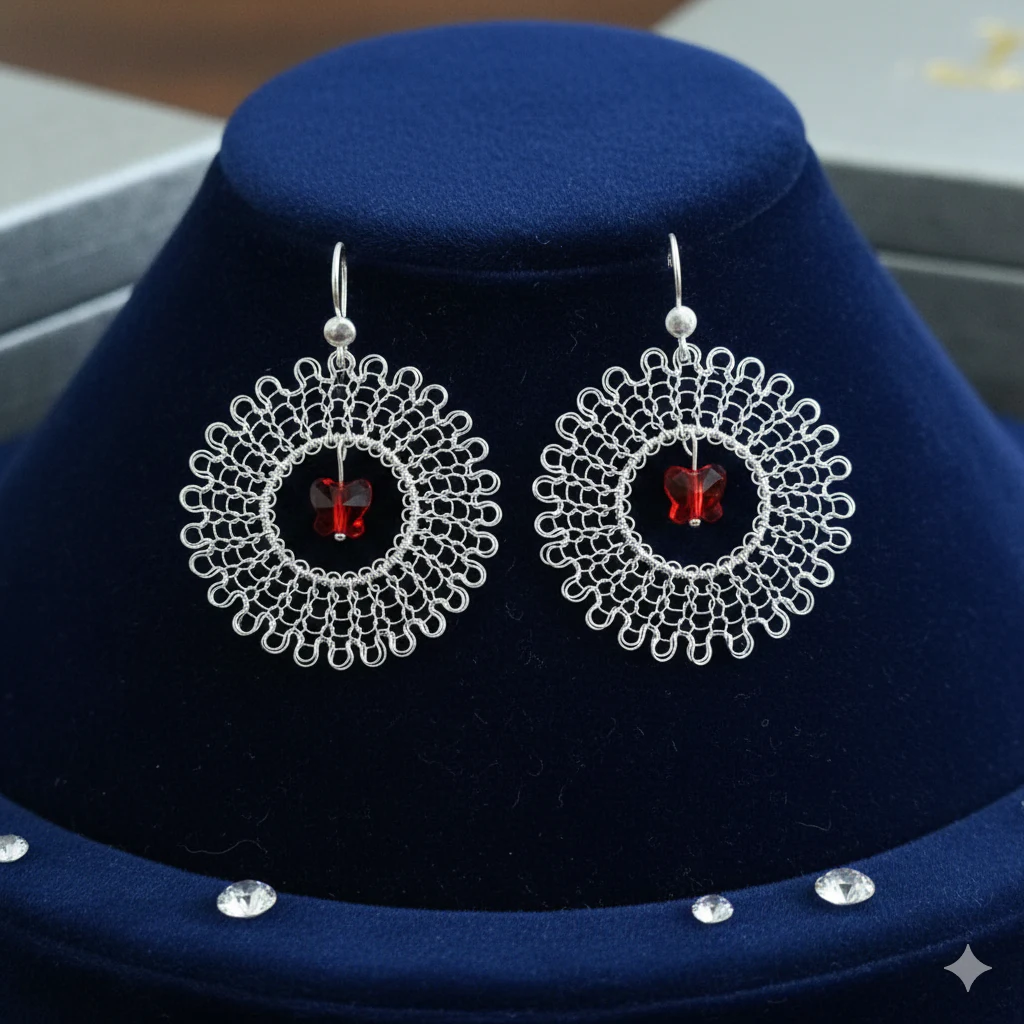 Aretes Aro Vertical Mariposa Swarovski Rojo