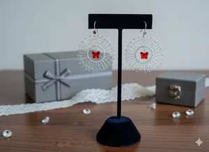 Aretes Aro Vertical Mariposa Swarovski Rojo