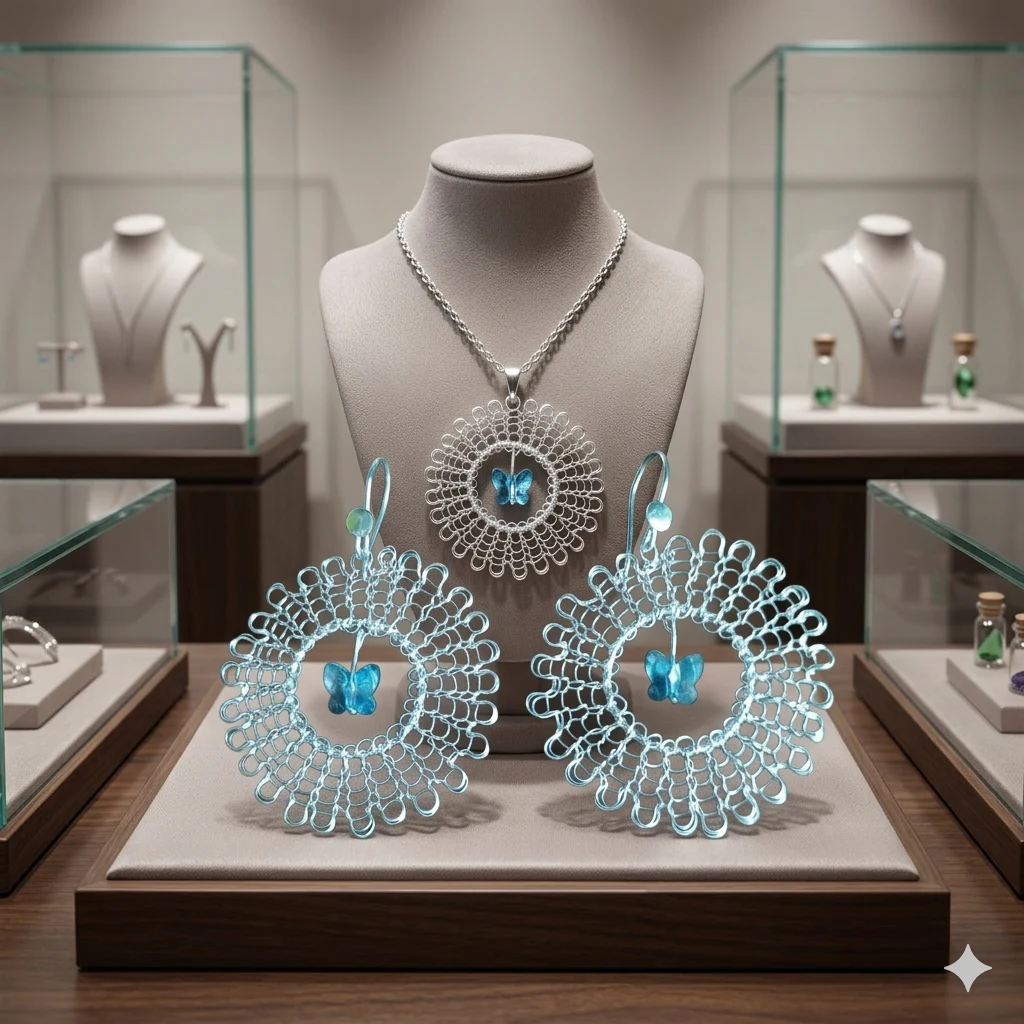 Juego Aro Vertical Mariposa Swarovski Celeste