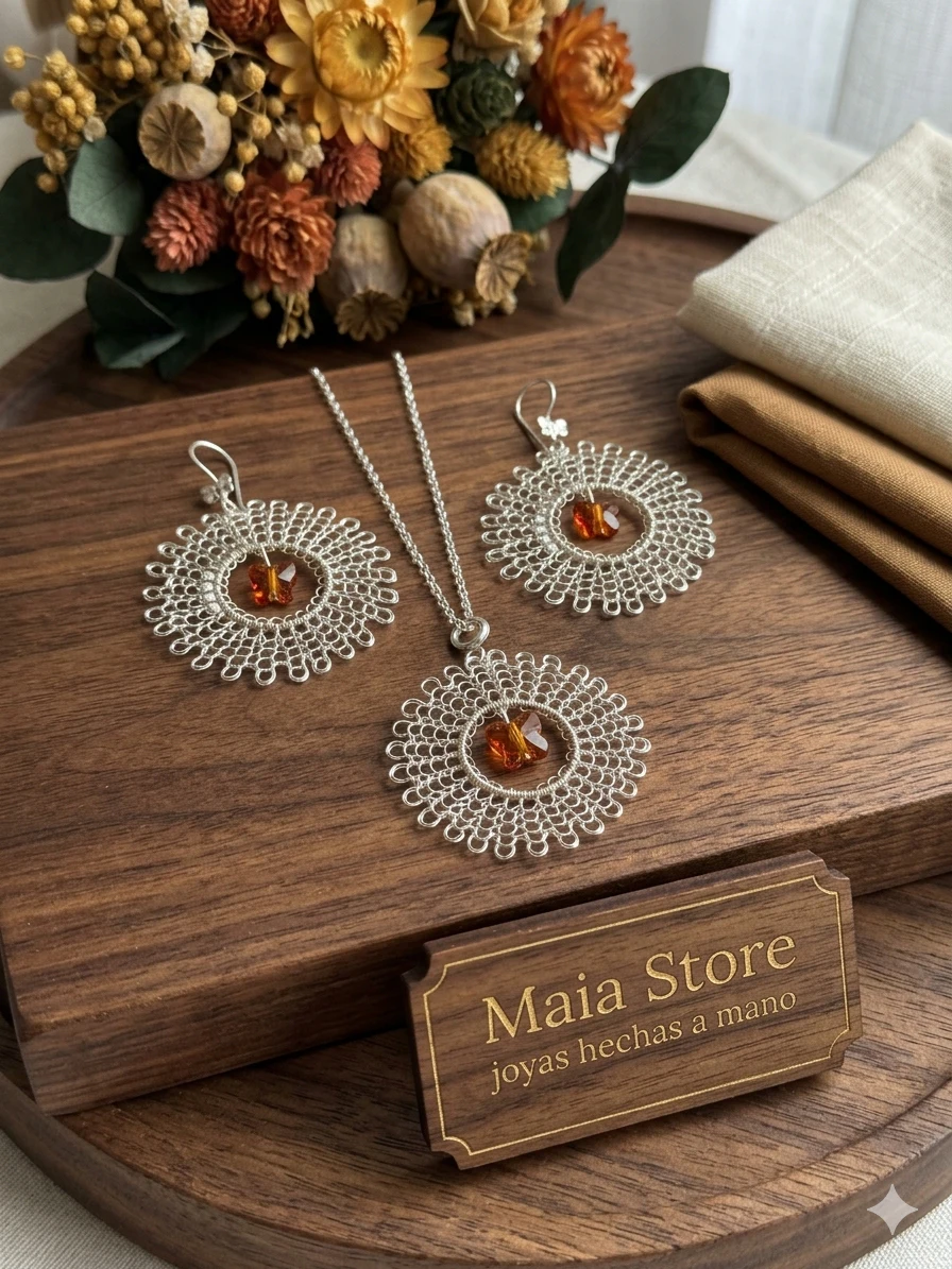Juego Aro Vertical Mariposa Swarovski Naranja