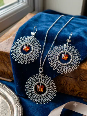 Juego Aro Vertical Mariposa Swarovski Naranja