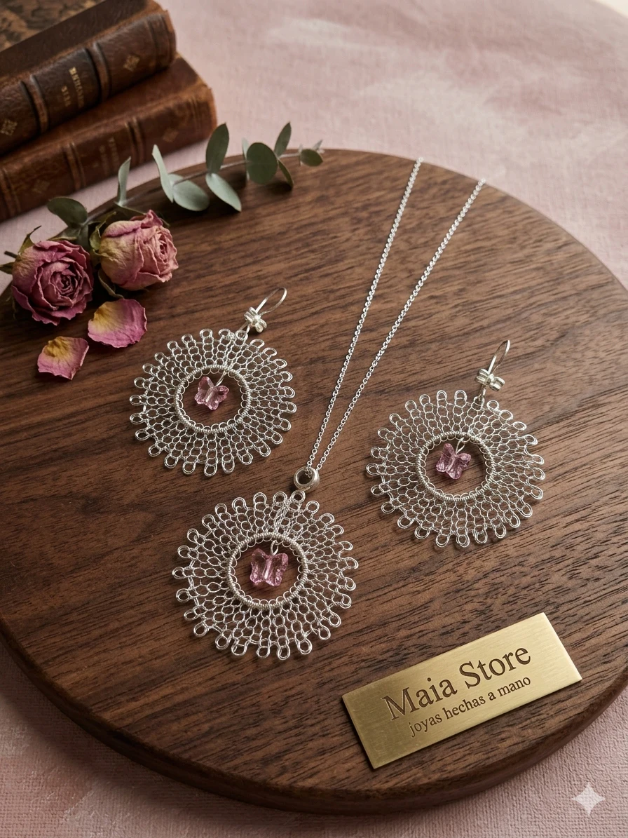 Juego Aro Vertical Mariposa Swarovski Rosado